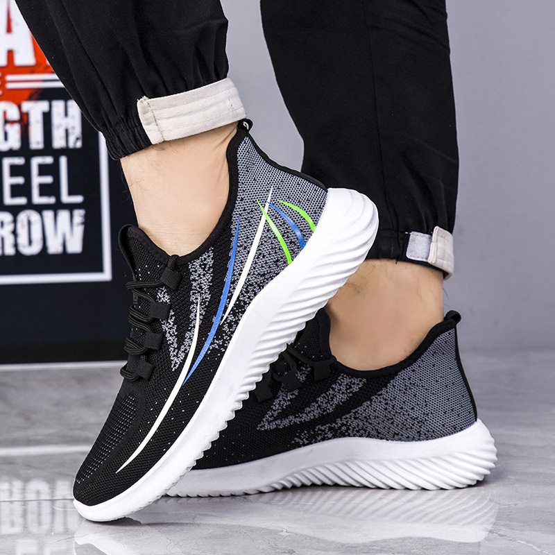 Men Leisure Sports Versatile Round-Toe Mesh Cloth Lace-Up Thick-Soled Sneakers