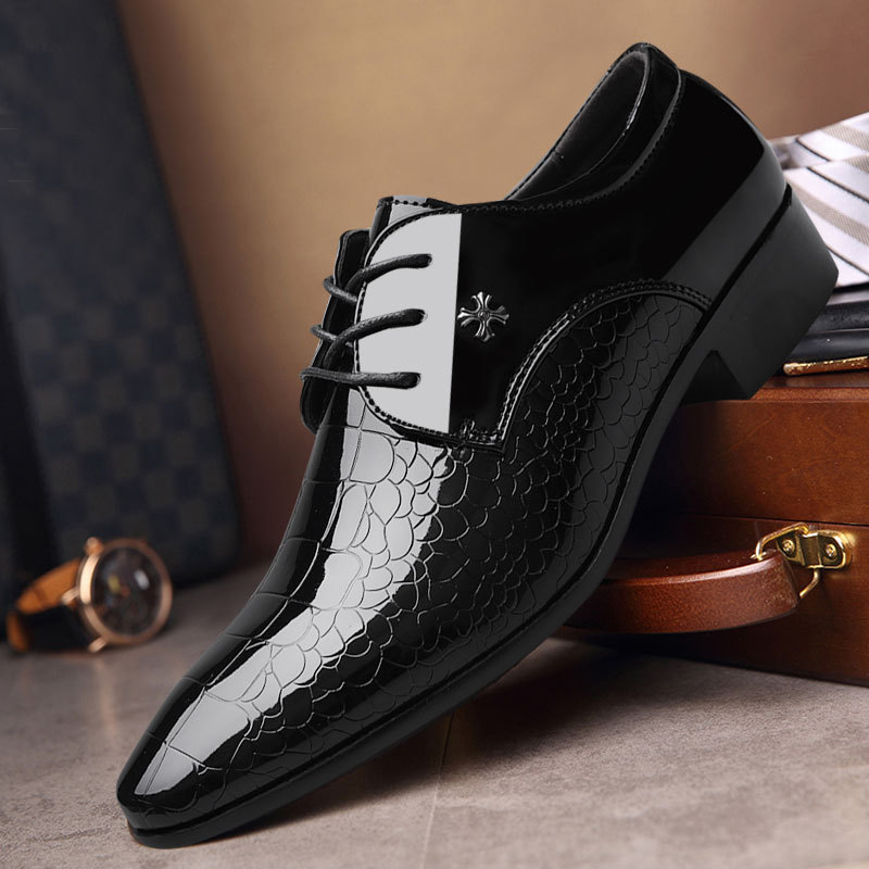 Men Fashion Casual Business British Style Lace-Up Snake Pointed-Toe PU Leather Shoes