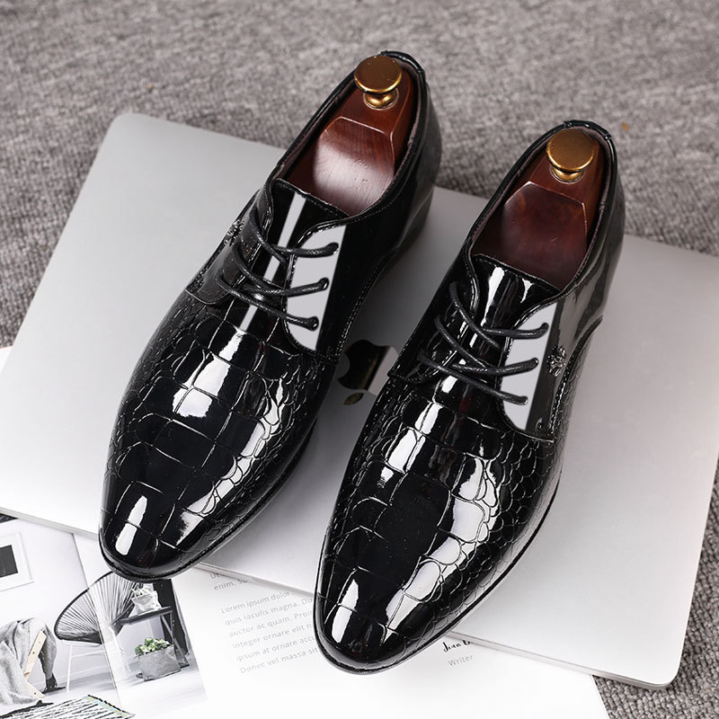 Men Fashion Casual Business British Style Lace-Up Snake Pointed-Toe PU Leather Shoes