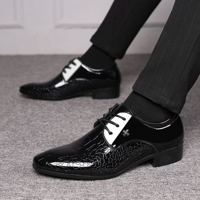 Men Fashion Casual Business British Style Lace-Up Snake Pointed-Toe PU Leather Shoes