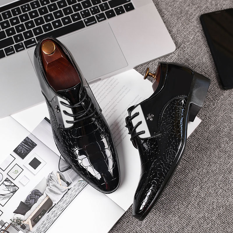 Men Fashion Casual Business British Style Lace-Up Snake Pointed-Toe PU Leather Shoes