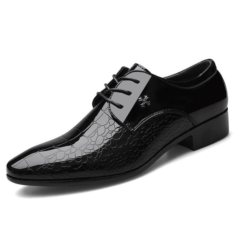 Men Fashion Casual Business British Style Lace-Up Snake Pointed-Toe PU Leather Shoes