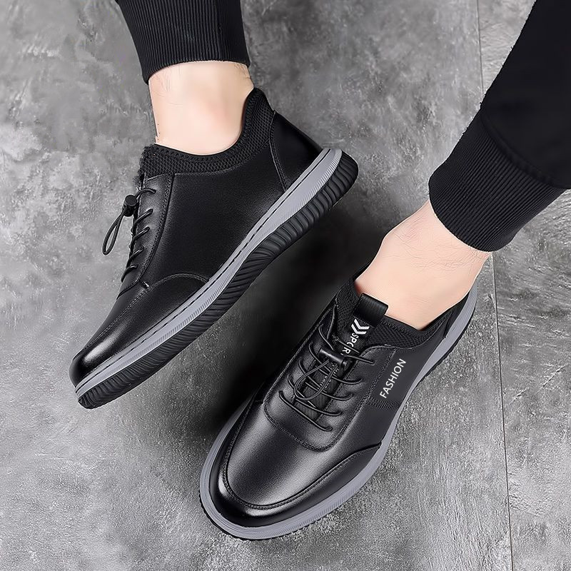 Men Fashion Leisure Sports Lace-Up Flat Thick-Soled PU Leather Shoes