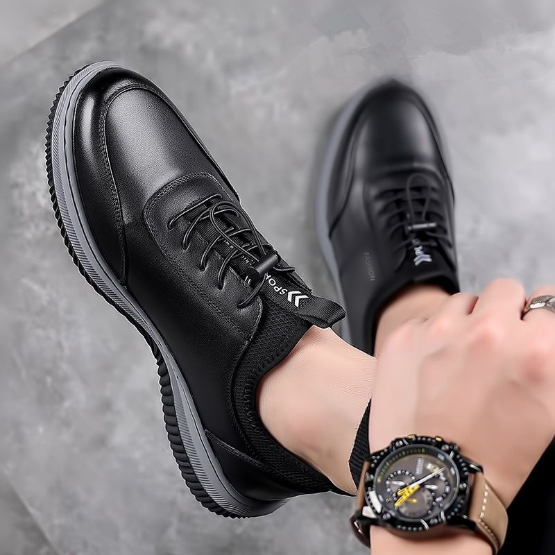 Men Fashion Leisure Sports Lace-Up Flat Thick-Soled PU Leather Shoes