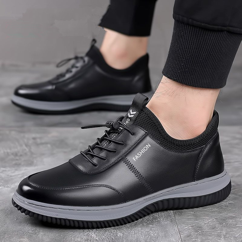 Men Fashion Leisure Sports Lace-Up Flat Thick-Soled PU Leather Shoes