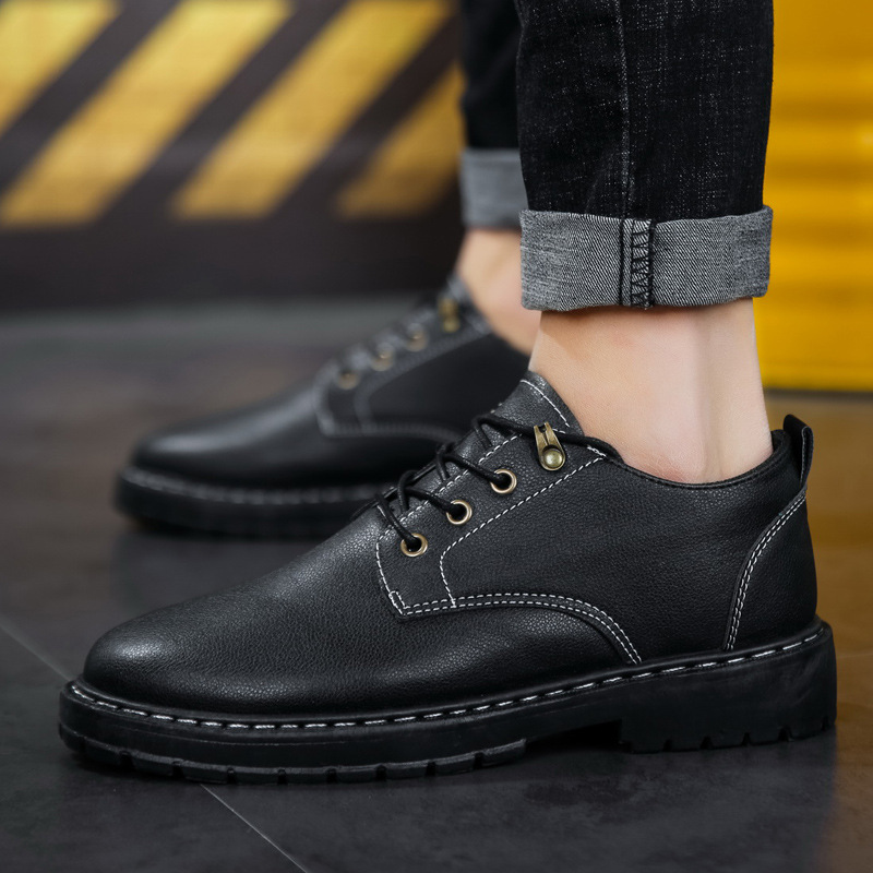 Men Fashion Casual Commuter Round-Toe Lace-Up PU Leather Shoes