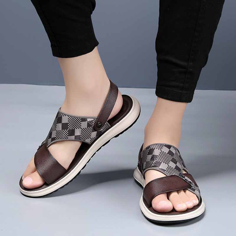 Men Summer Fashion Casual Plaid Print Flat Sandals