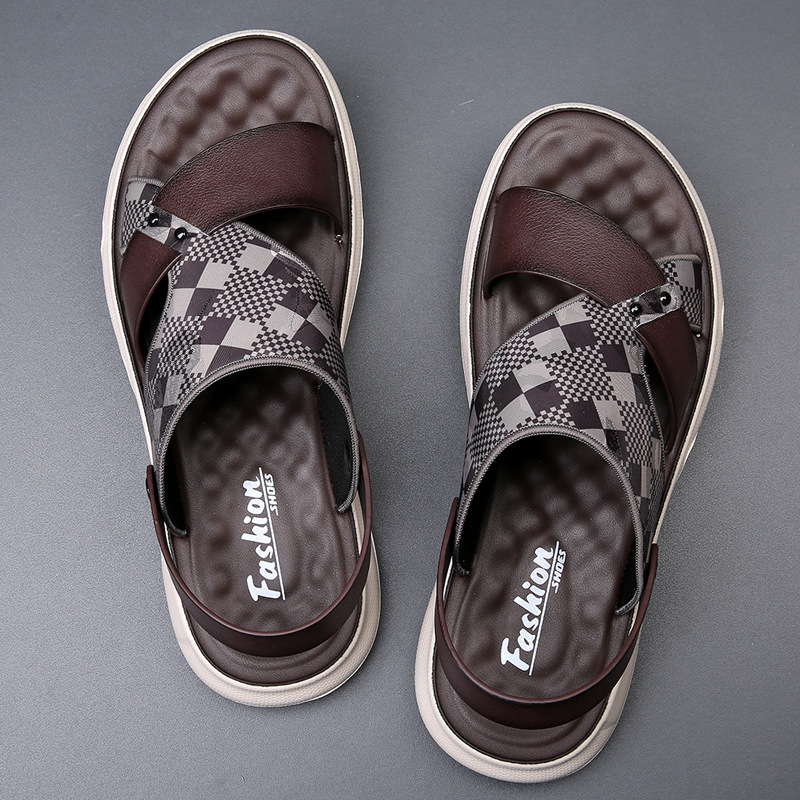 Men Summer Fashion Casual Plaid Print Flat Sandals