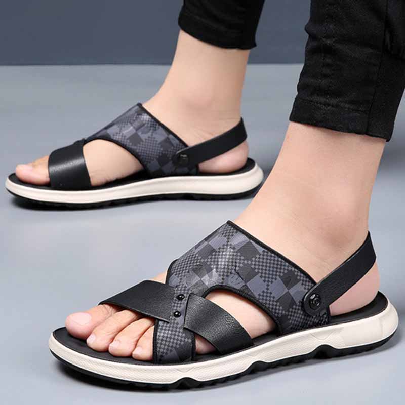 Men Summer Fashion Casual Plaid Print Flat Sandals