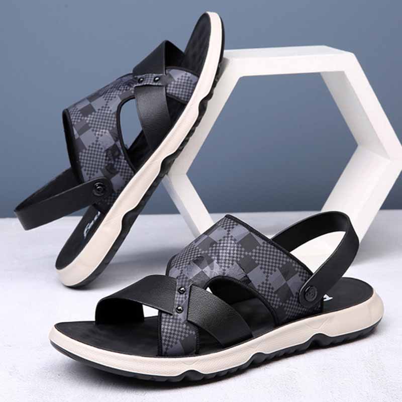 Men Summer Fashion Casual Plaid Print Flat Sandals