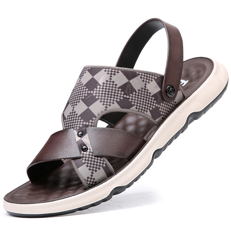 Men Summer Fashion Casual Plaid Print Flat Sandals