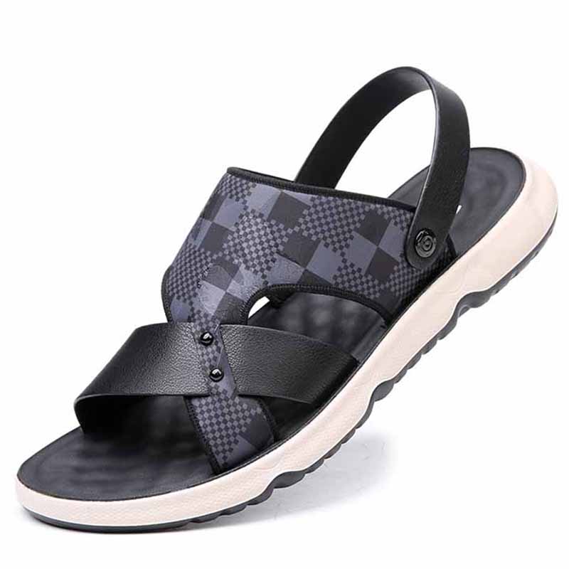 Men Summer Fashion Casual Plaid Print Flat Sandals