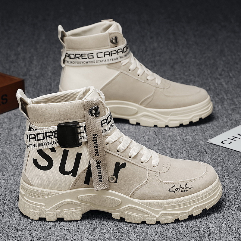 Men Spring Autumn Fashion Casual Letters Print Thick-Soled High Top Lace-Up Boots