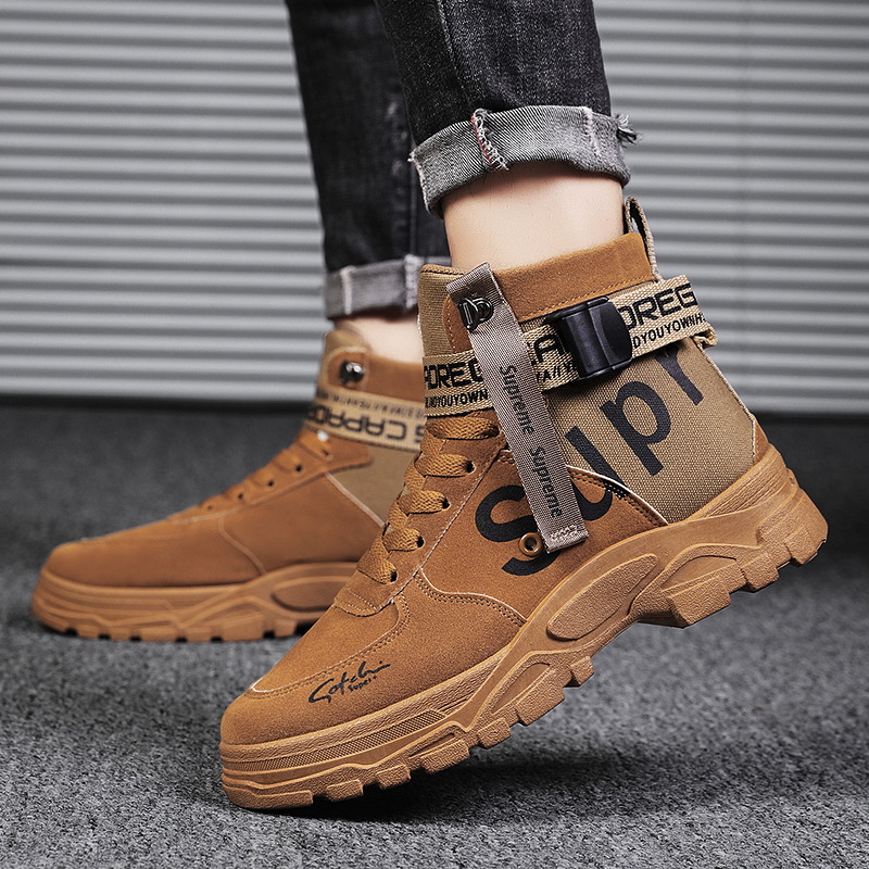 Men Spring Autumn Fashion Casual Letters Print Thick-Soled High Top Lace-Up Boots