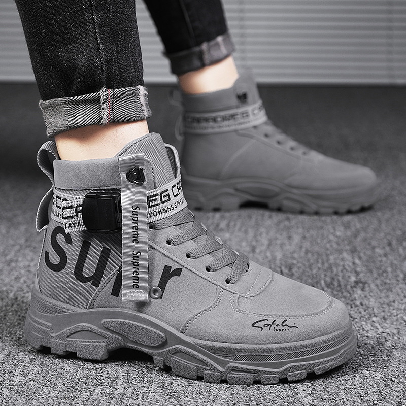 Men Spring Autumn Fashion Casual Letters Print Thick-Soled High Top Lace-Up Boots