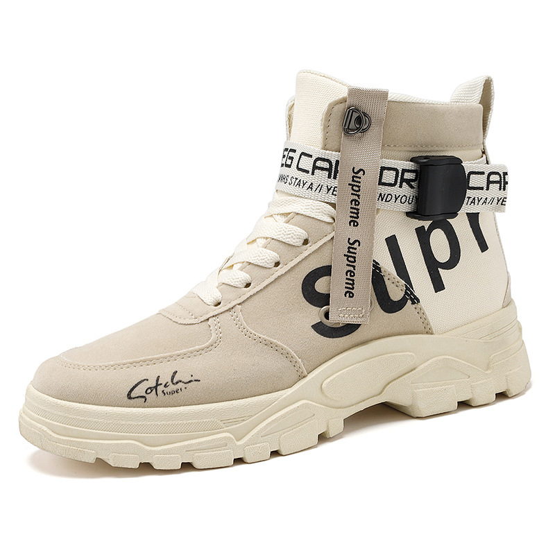 Men Spring Autumn Fashion Casual Letters Print Thick-Soled High Top Lace-Up Boots