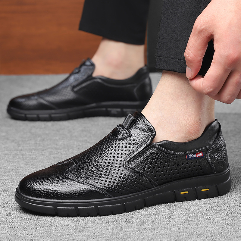 Men Fashion Casual Ventilated Slip On Flat PU Leather Shoes