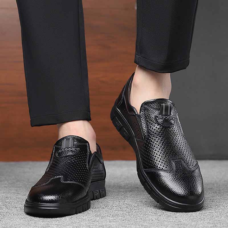 Men Fashion Casual Ventilated Slip On Flat PU Leather Shoes