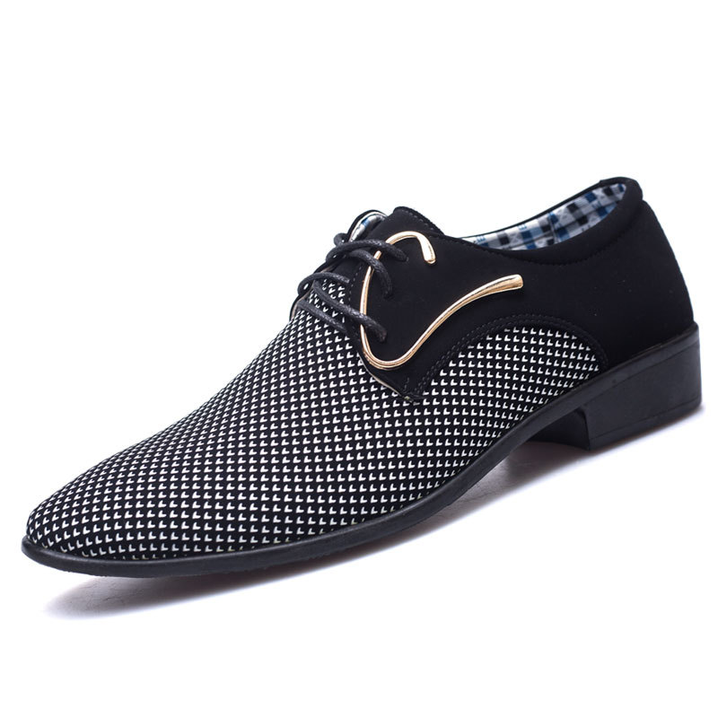 Men Fashion Business Party Pointed-Toe Lace-Up Low Heel PU Leather Shoes