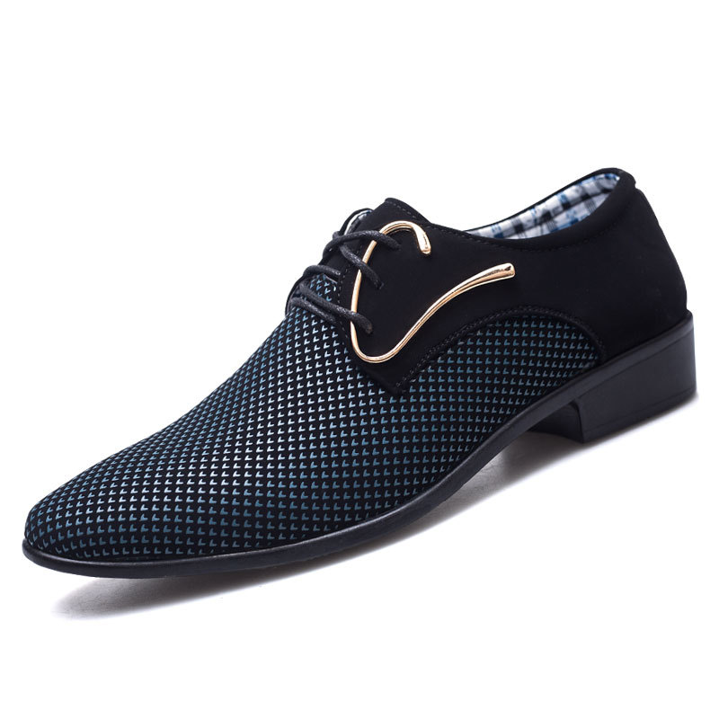 Men Fashion Business Party Pointed-Toe Lace-Up Low Heel PU Leather Shoes