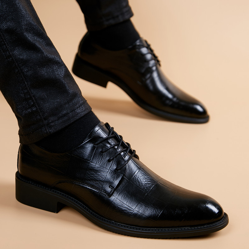 Men Fashion Business British Style Pointed-Toe Lace-Up Low Heel PU Leather Shoes