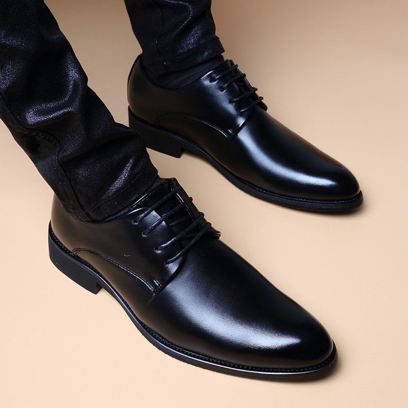 Men Fashion Business British Style Pointed-Toe Lace-Up Low Heel PU Leather Shoes