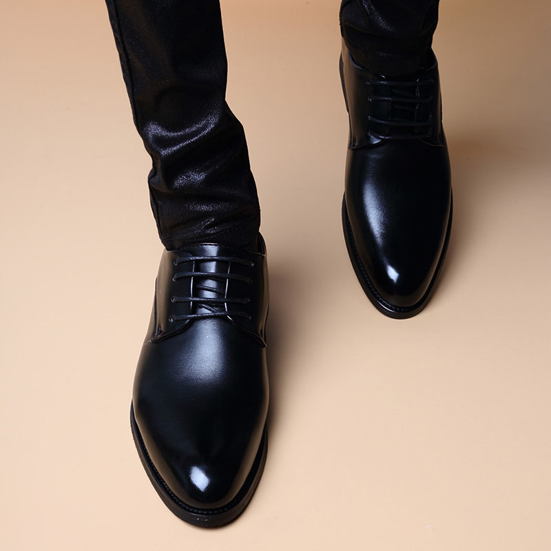 Men Fashion Business British Style Pointed-Toe Lace-Up Low Heel PU Leather Shoes