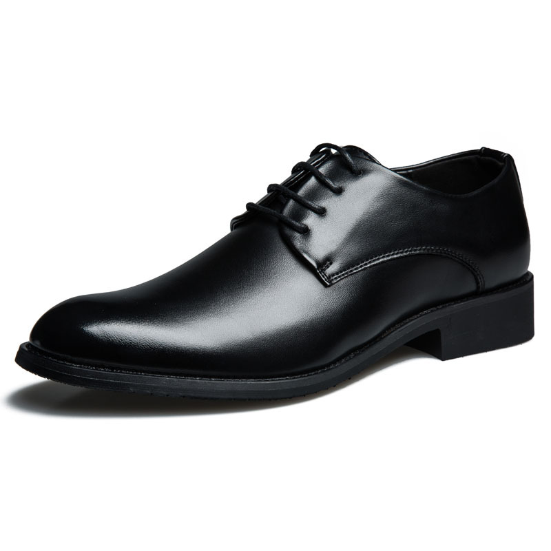 Men Fashion Business British Style Pointed-Toe Lace-Up Low Heel PU Leather Shoes