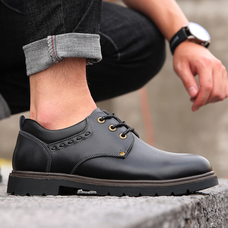 Men Fashion Casual British Style Round-Toe Lace-Up Low Heel Low Top Boots