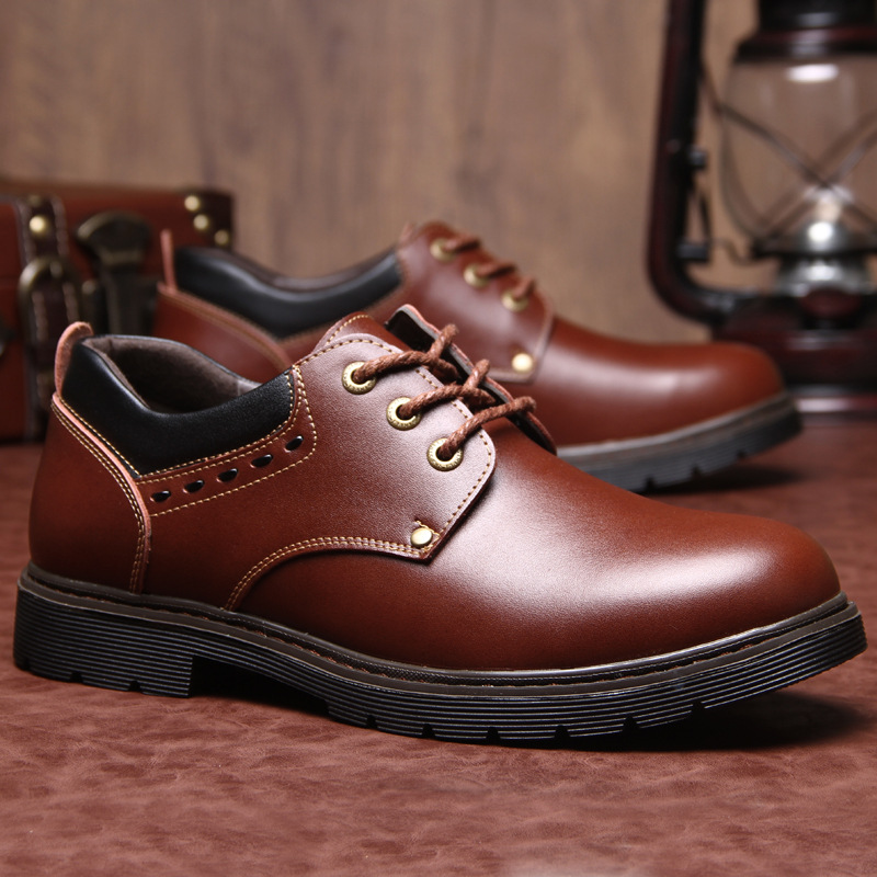 Men Fashion Casual British Style Round-Toe Lace-Up Low Heel Low Top Boots