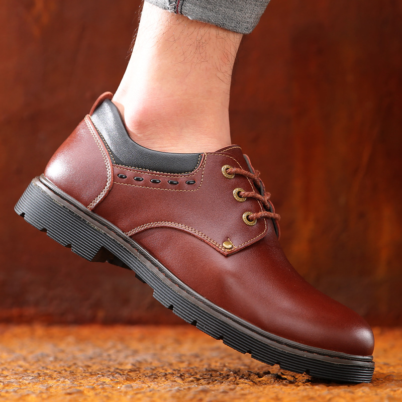 Men Fashion Casual British Style Round-Toe Lace-Up Low Heel Low Top Boots