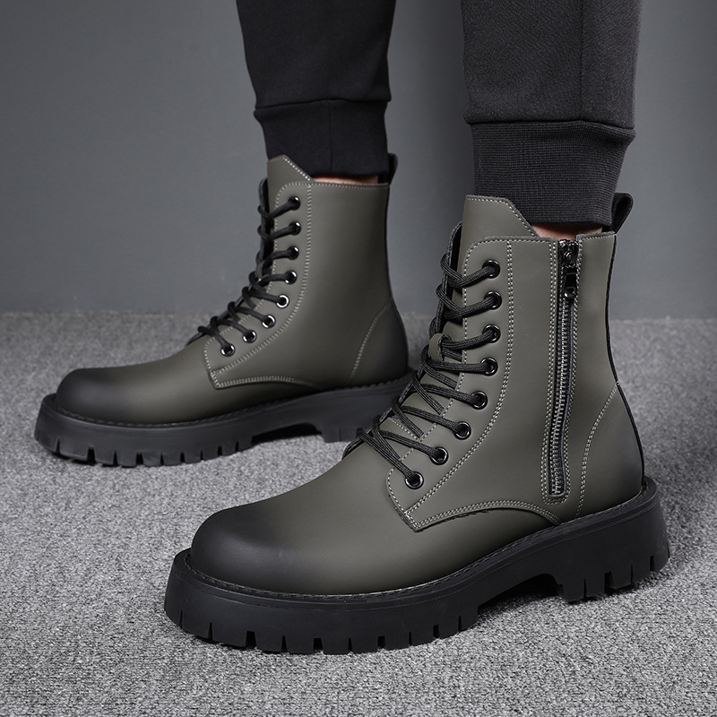 Men Fashion Casual British Style Thick-Soled Lace-Up Gradient Color Mid-Calf Boots