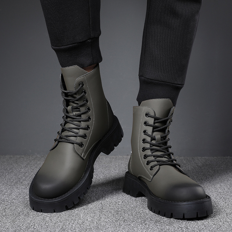 Men Fashion Casual British Style Thick-Soled Lace-Up Gradient Color Mid-Calf Boots