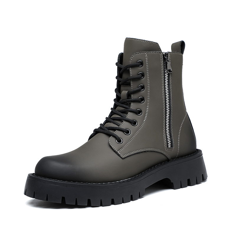 Men Fashion Casual British Style Thick-Soled Lace-Up Gradient Color Mid-Calf Boots