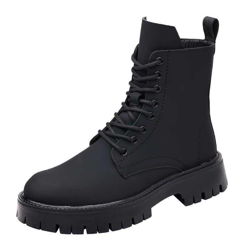 Men Fashion Casual British Style Thick-Soled Lace-Up Mid-Calf Combat Boots