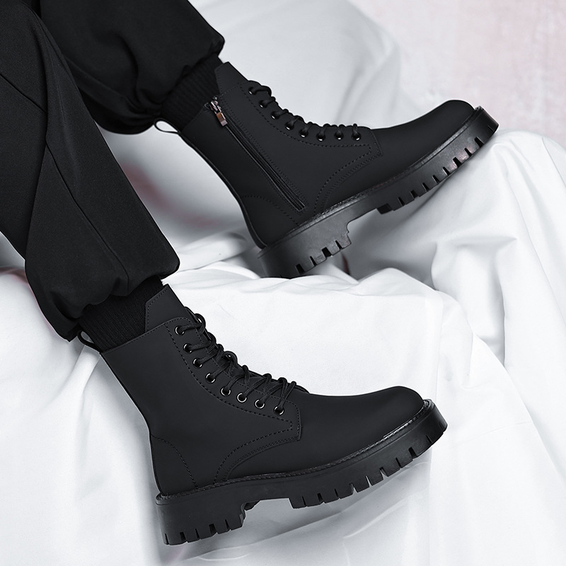 Men Fashion Casual British Style Thick-Soled Lace-Up Mid-Calf Combat Boots