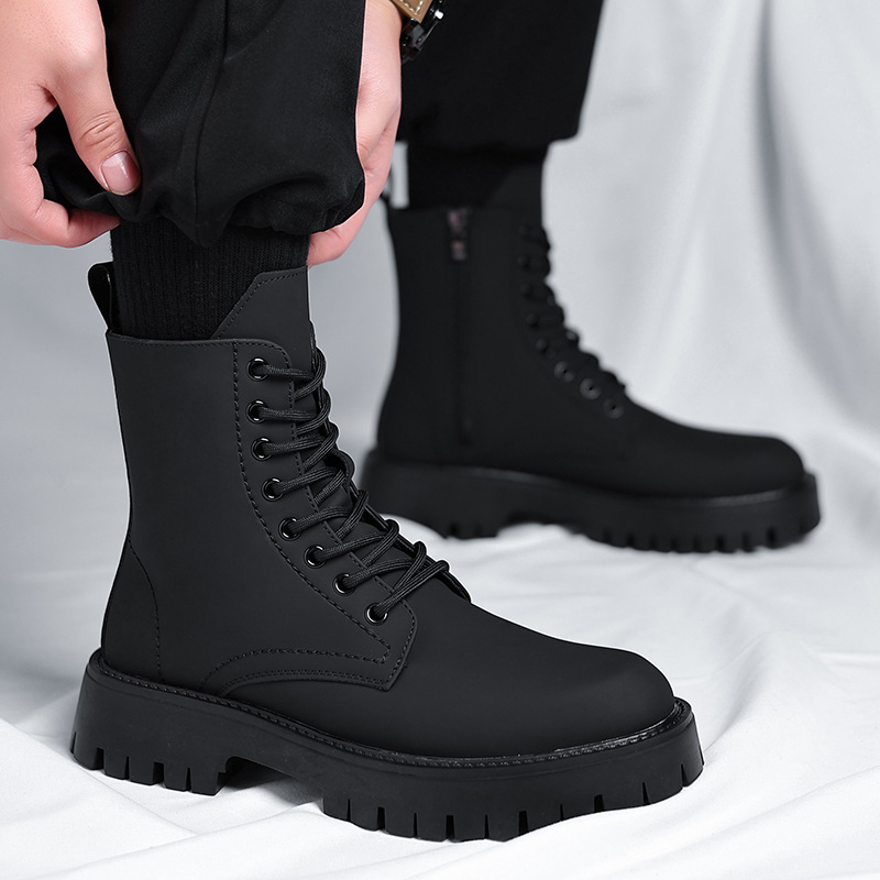 Men Fashion Casual British Style Thick-Soled Lace-Up Mid-Calf Combat Boots