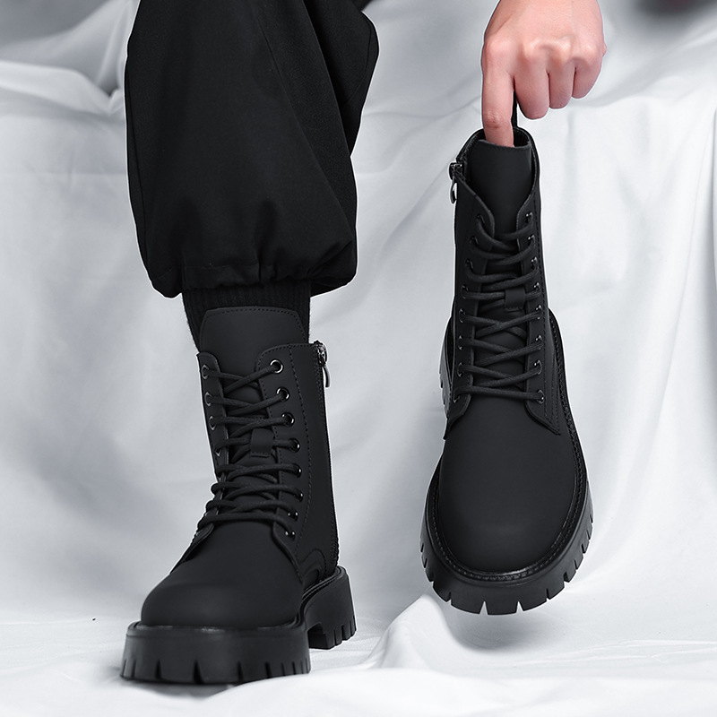 Men Fashion Casual British Style Thick-Soled Lace-Up Mid-Calf Combat Boots