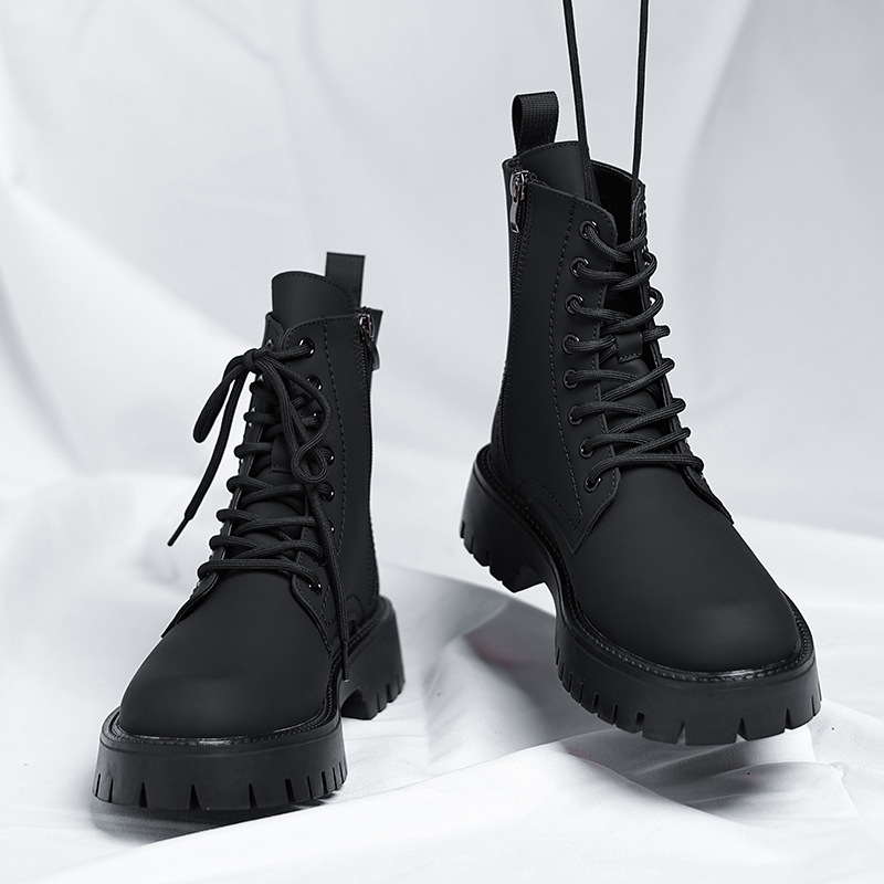 Men Fashion Casual British Style Thick-Soled Lace-Up Mid-Calf Combat Boots