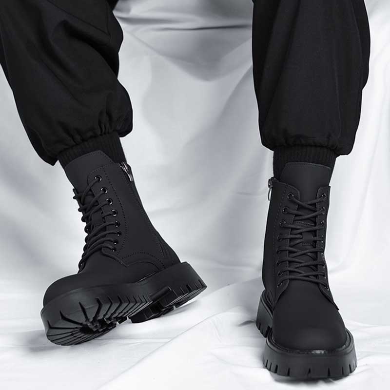 Men Fashion Casual British Style Thick-Soled Lace-Up Mid-Calf Combat Boots