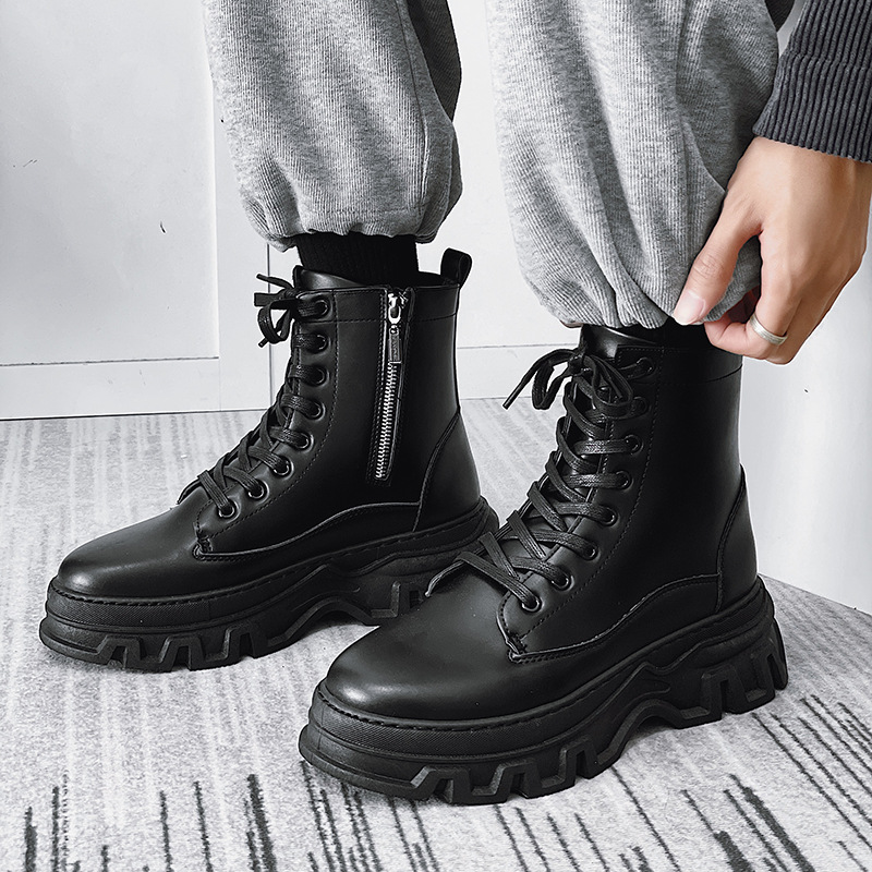 Men Fashion Casual British Style Thick-Soled Lace-Up Mid-Calf Combat Boots