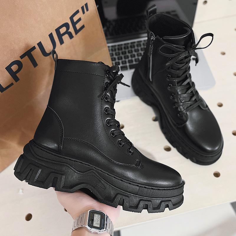 Men Fashion Casual British Style Thick-Soled Lace-Up Mid-Calf Combat Boots