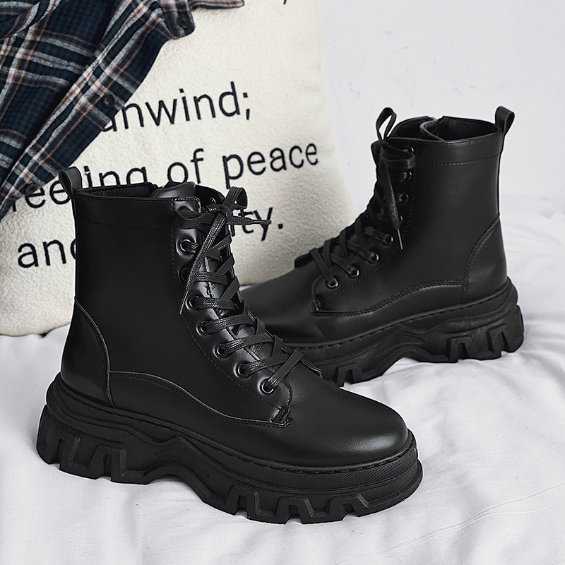 Men Fashion Casual British Style Thick-Soled Lace-Up Mid-Calf Combat Boots