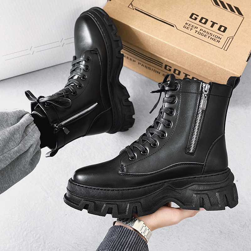 Men Fashion Casual British Style Thick-Soled Lace-Up Mid-Calf Combat Boots