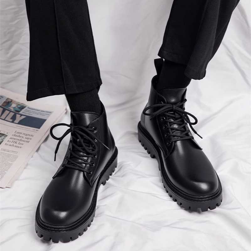 Men Fashion Casual British Style Thick-Soled Lace-Up Combat Boots