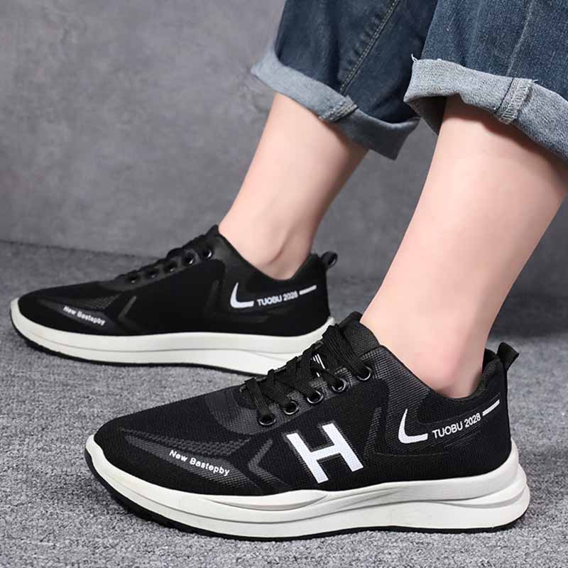 Men Fashion Casual Sports Mesh Alphabet Lace-Up Thick-Soled Sneakers