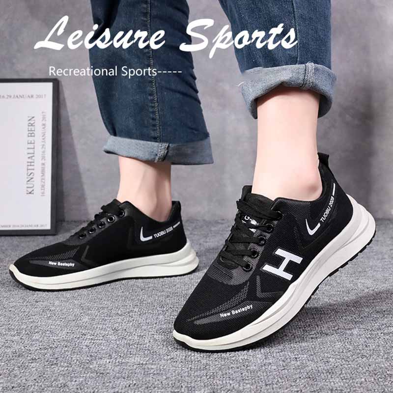 Men Fashion Casual Sports Mesh Alphabet Lace-Up Thick-Soled Sneakers