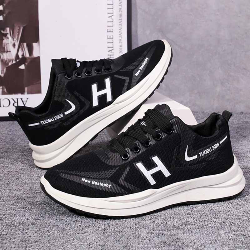 Men Fashion Casual Sports Mesh Alphabet Lace-Up Thick-Soled Sneakers