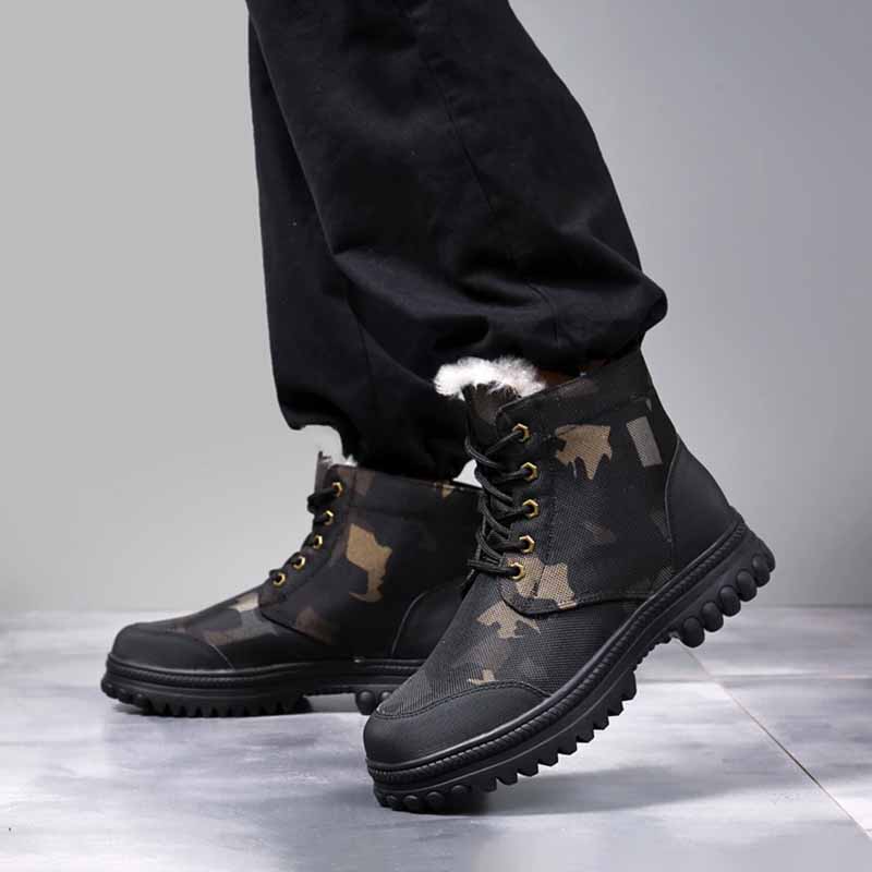 Men Winter Fashion Leisure Sports Camouflage Fleece Lace-Up Thick-Soled Snow Boots