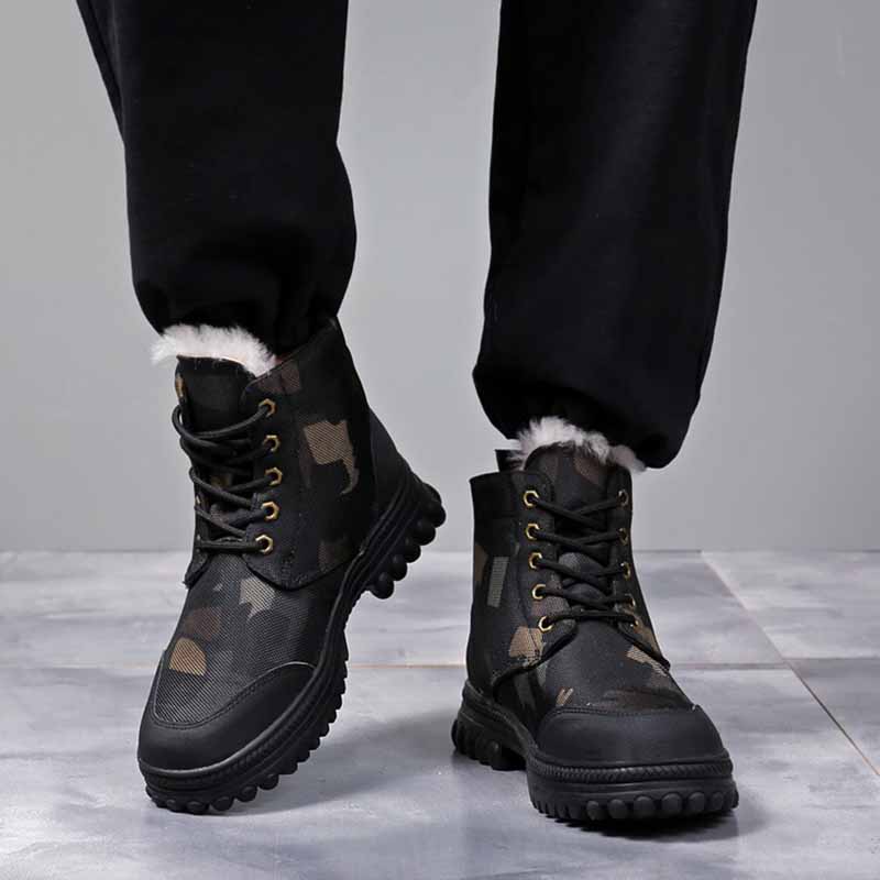 Men Winter Fashion Leisure Sports Camouflage Fleece Lace-Up Thick-Soled Snow Boots